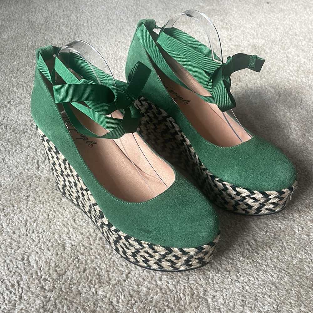 Free People Charade Platform Ankle Strap Espadrilles Green